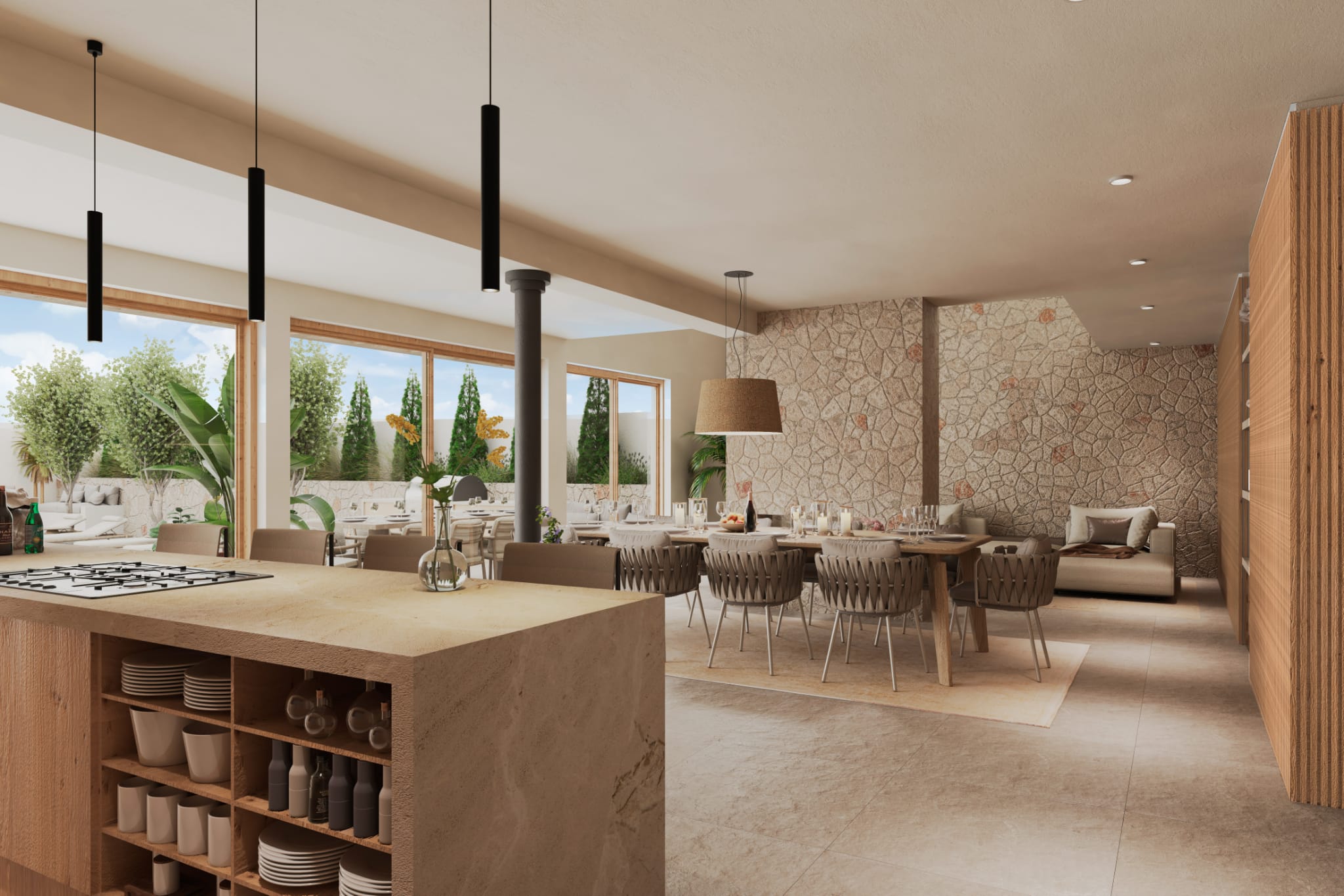 OBRA NUEVA Cocina moderna con isla central y acabados premium en chalet de obra nueva SLN29