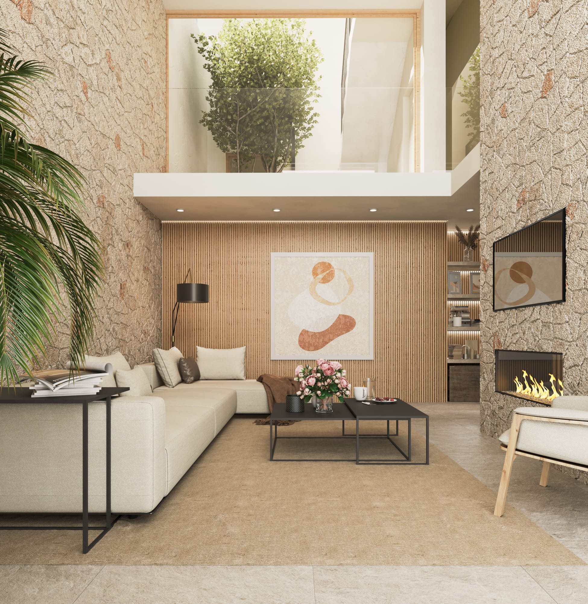 OBRA NUEVA Sala de estar luminosa con diseño contemporáneo en la vivienda unifamiliar SLN29 en Mallorca